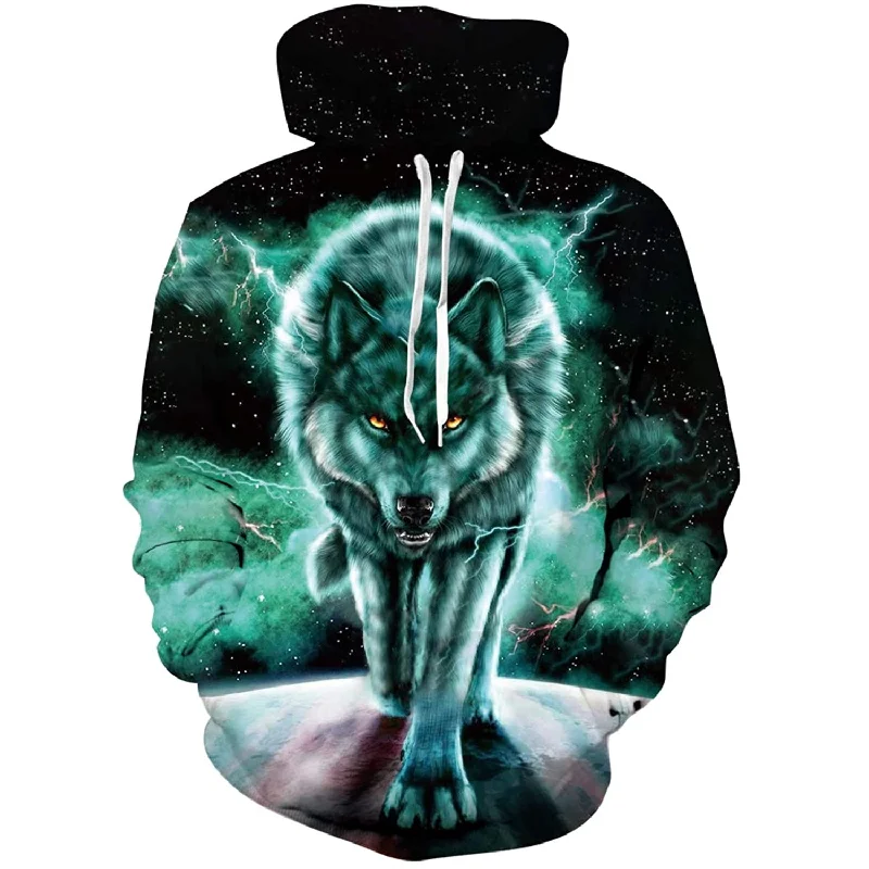 Green Galaxy Wolf Funny HoodieStriped Sweatshirts