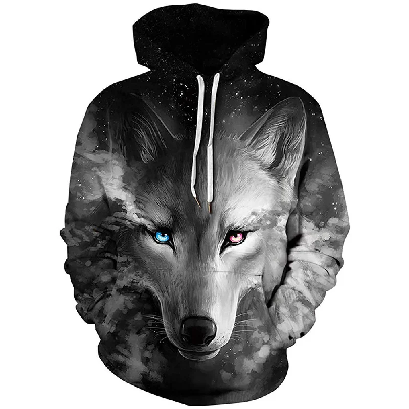 Grey Lighting Eyes Wolf HoodieVintage Hoodies