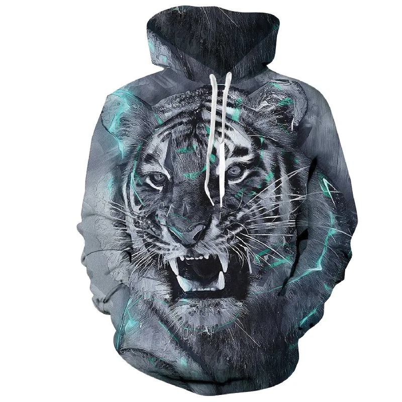 Grey Tiger Funny HoodieStudded Sweatshirts