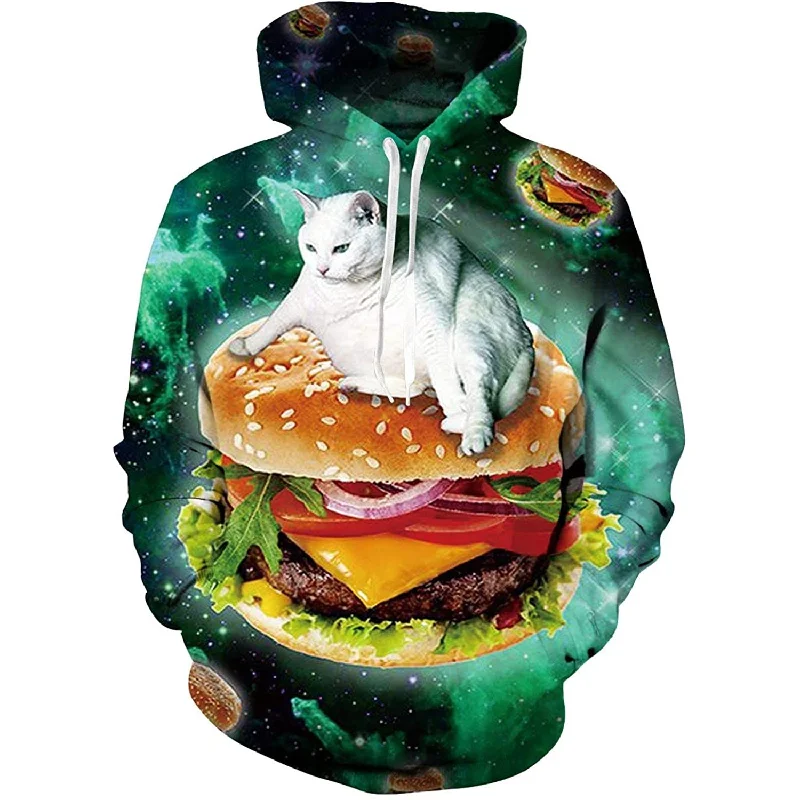 Hamburger Cat Funny HoodieLinen Blend Sweatshirts