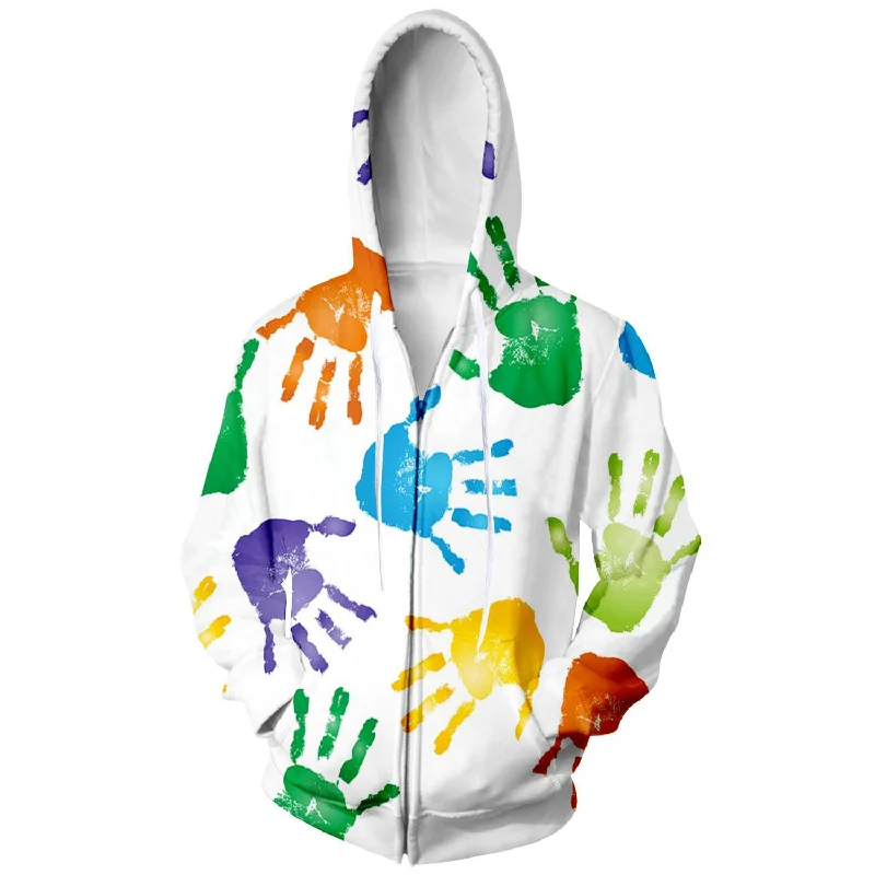 Handprint Art Funny Zip HoodieWool Blend Sweatshirts