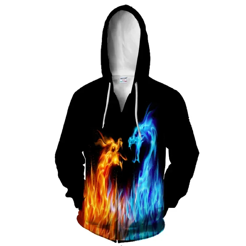 Ice & Fire Dragon Zip HoodieLongline Hoodies