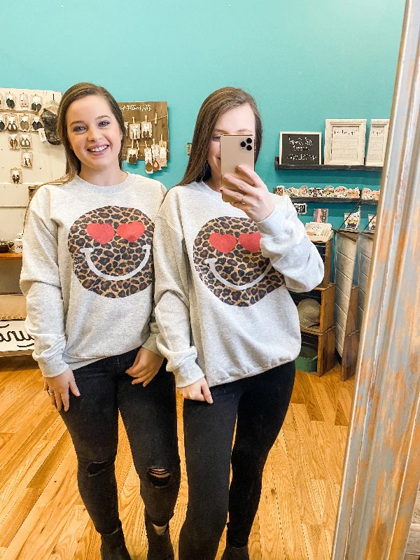 Leopard Happy Face PulloverMesh-Lined Hoodies