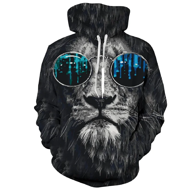 Lion with Glasses Funny HoodieReversible Hoodies