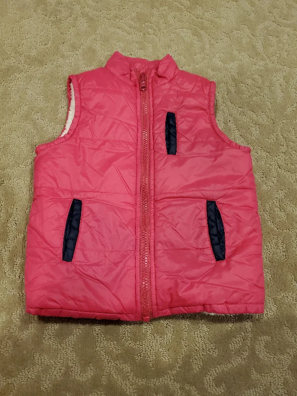 egg Hot pink puffy vest w/ ivory sherpa lining 3T