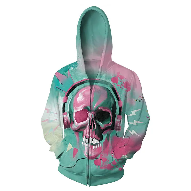 Music Skull Zip Up JacketPolyester Hoodies