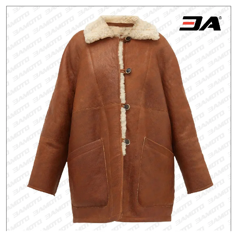 Women's spring topsOversized Tan Brown Shearling Fur Coat