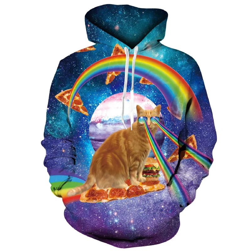 Rainbow Space Pizza Cat Funny HoodieHip-Hop Hoodies