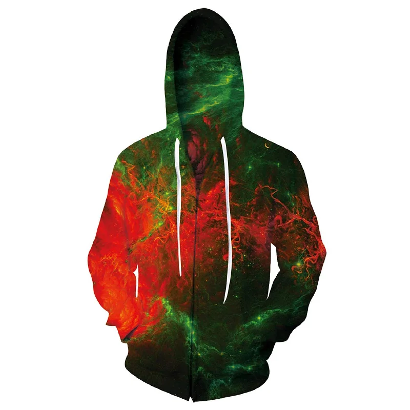 Red and Green Flame Funny Zip Up HoodieEmbroidered Sweatshirts