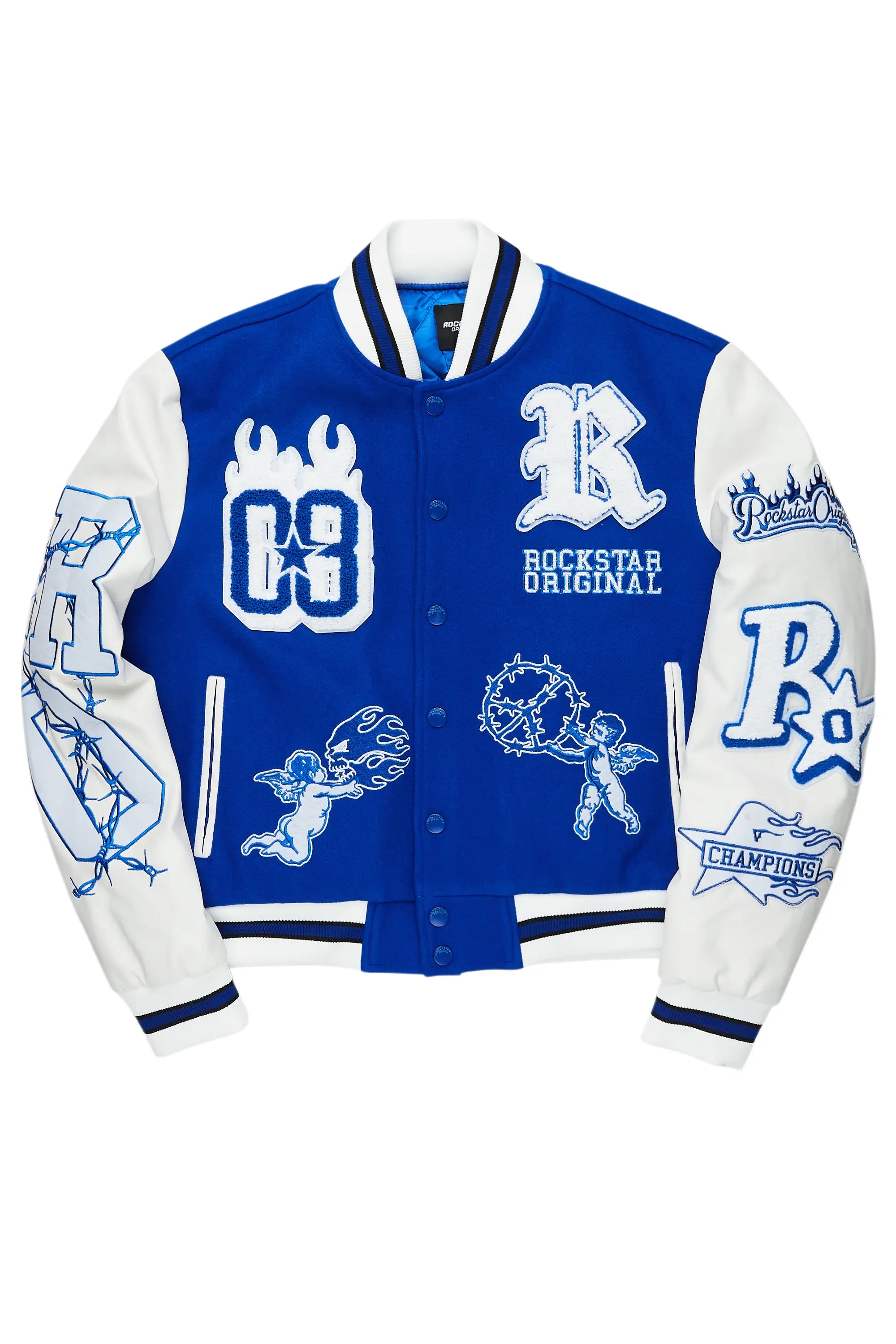 Plus size women's elegant topsSharray Royal Blue Oversized Varsity Jacket