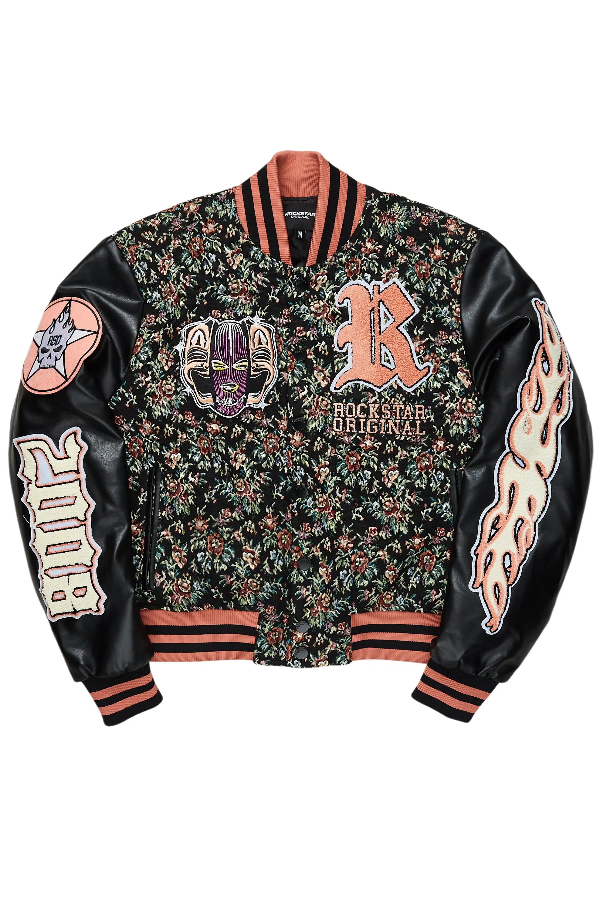 Knit TeeLakiela Black Oversized Tapestry Varsity Jacket