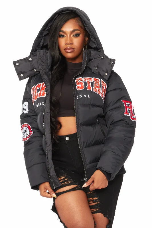 Plus size women's knitted topsLatoya Black Oversized Puffer Jacket