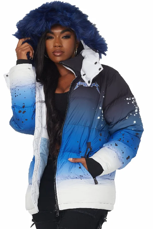 Plus size women's bohemian topsValentina Royal Blue Oversized Puffer Jacket