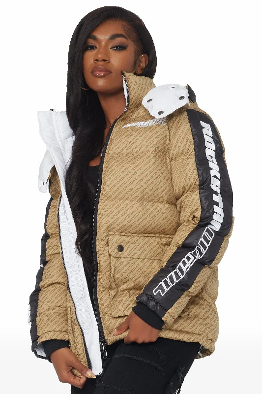 Large women's velvet topsLuna Beige Oversized Puffer Jacket