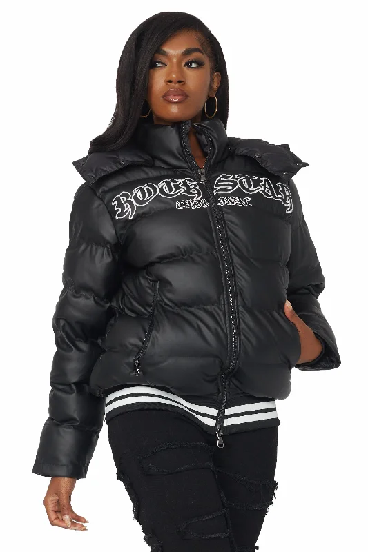 Large women's cropped topsKehlany Black Oversized Puffer Jacket