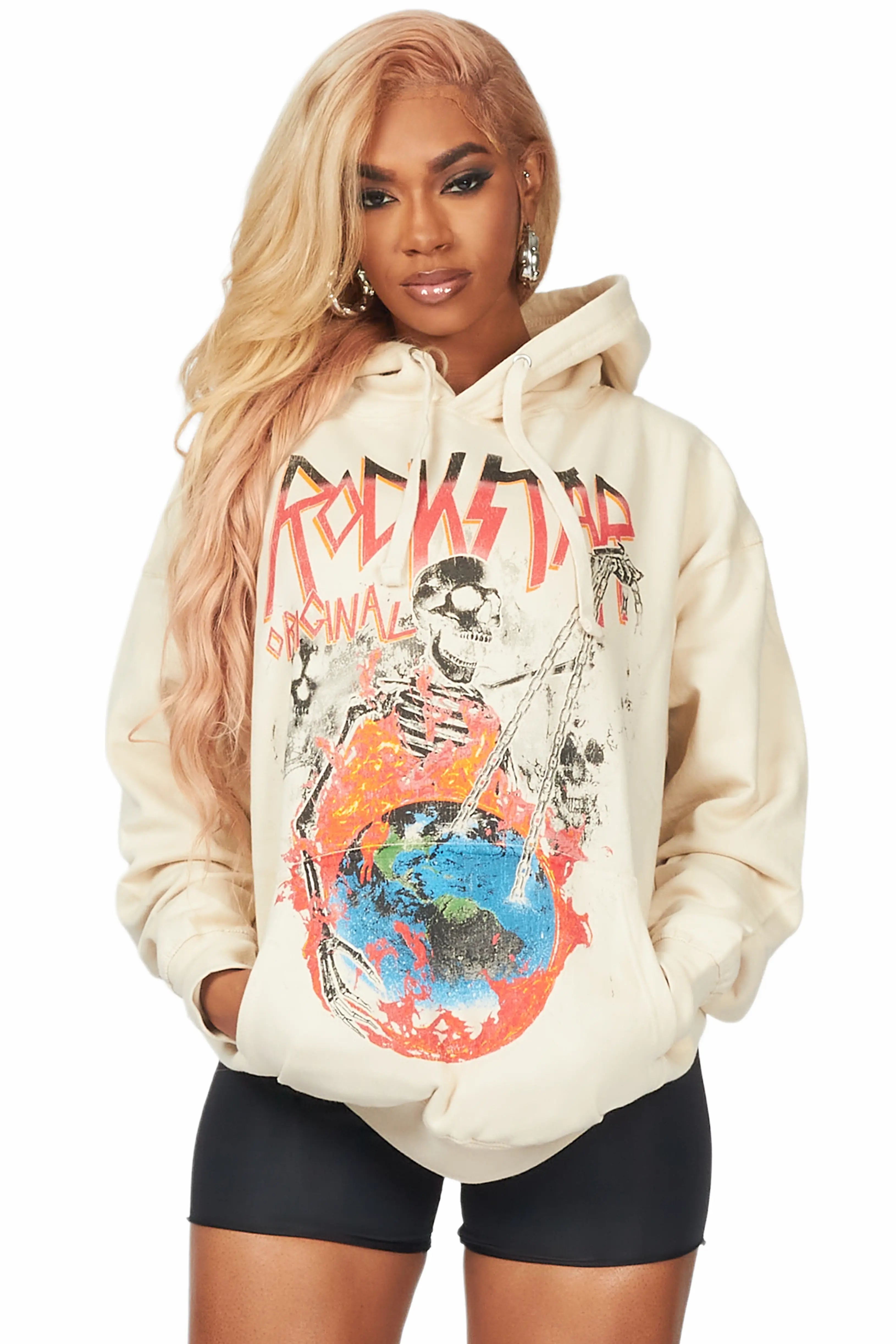 Women's dating topsAkilah Beige Oversized Hoodie