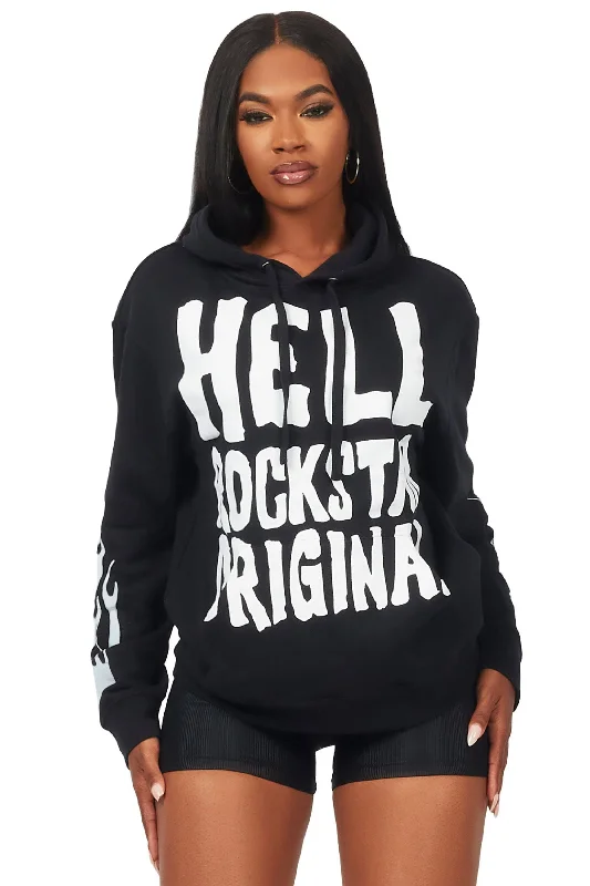 Plus size women's off-the-shoulder topsTriana Black Oversized Hoodie