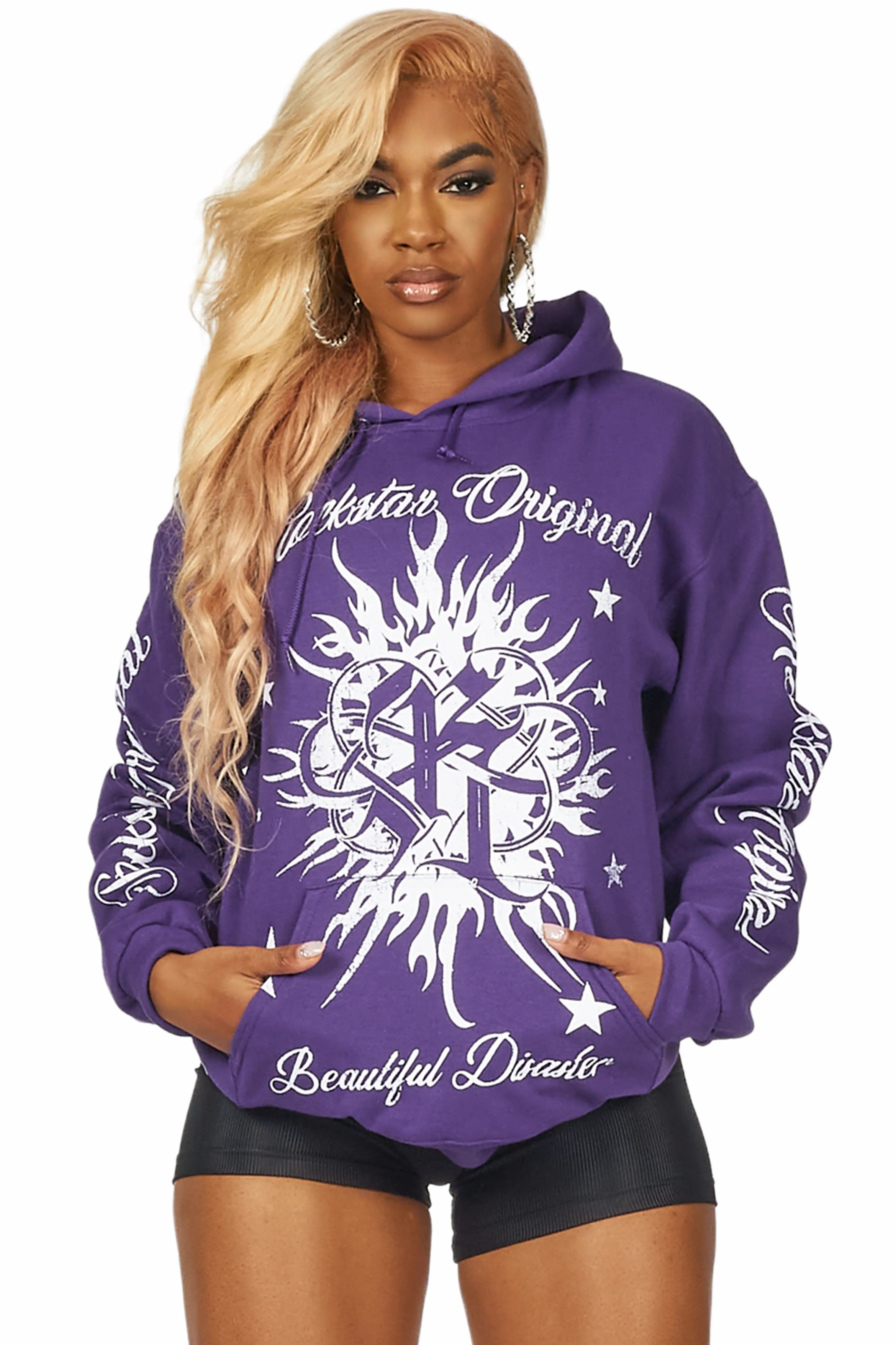 Large women's velvet topsTionnie Purple Oversized Hoodie