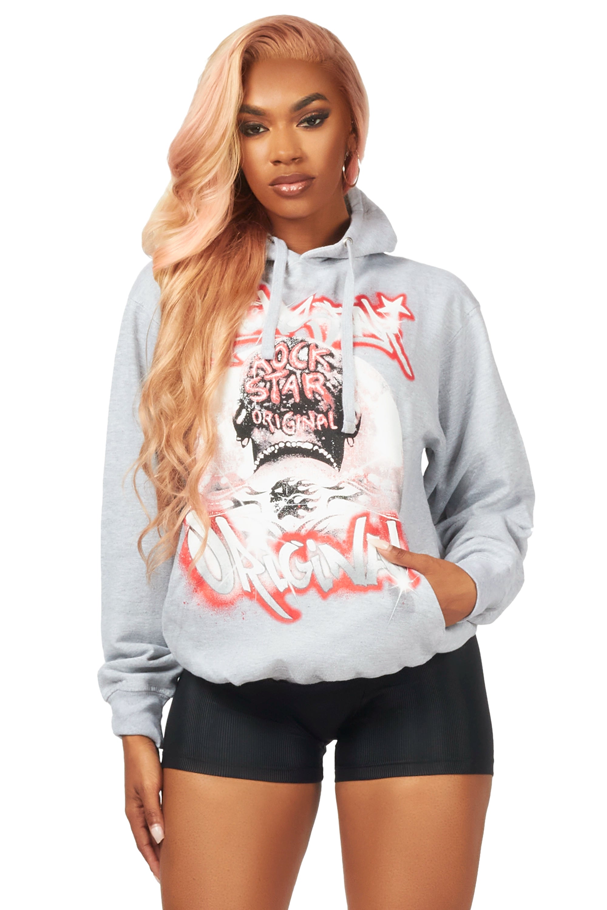 Plus size women's V-neck topsAlaysia Heather Grey Oversized Hoodie