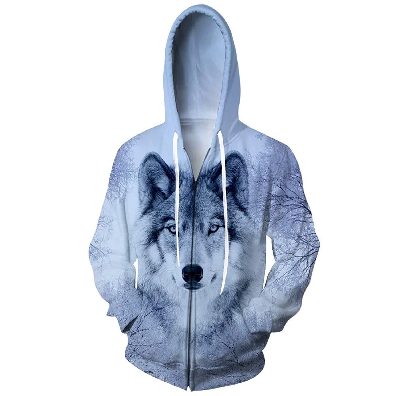 Snow Forest Wolf Zip Up Funny HoodieMicrofleece Hoodies