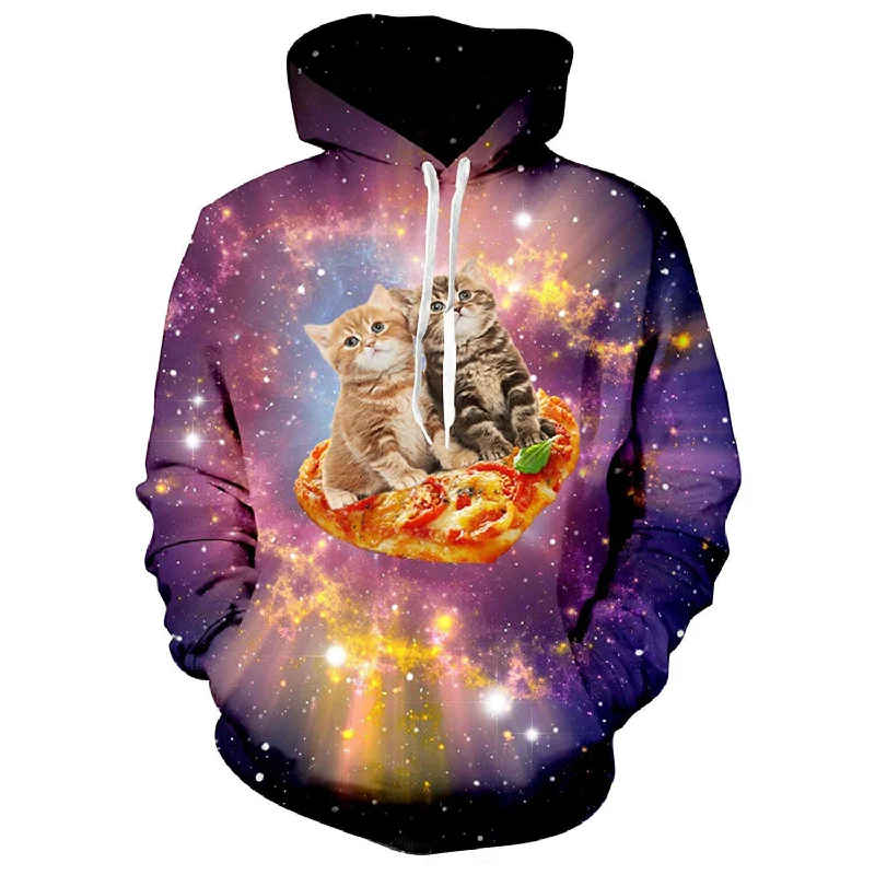 Space Pizza Cats Funny HoodieAthletic Hoodies