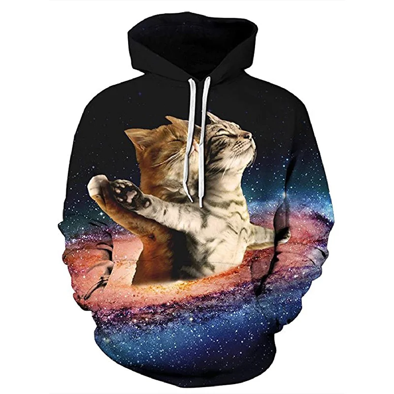 Space Romantic Cat Funny HoodieWindbreaker Sweatshirts