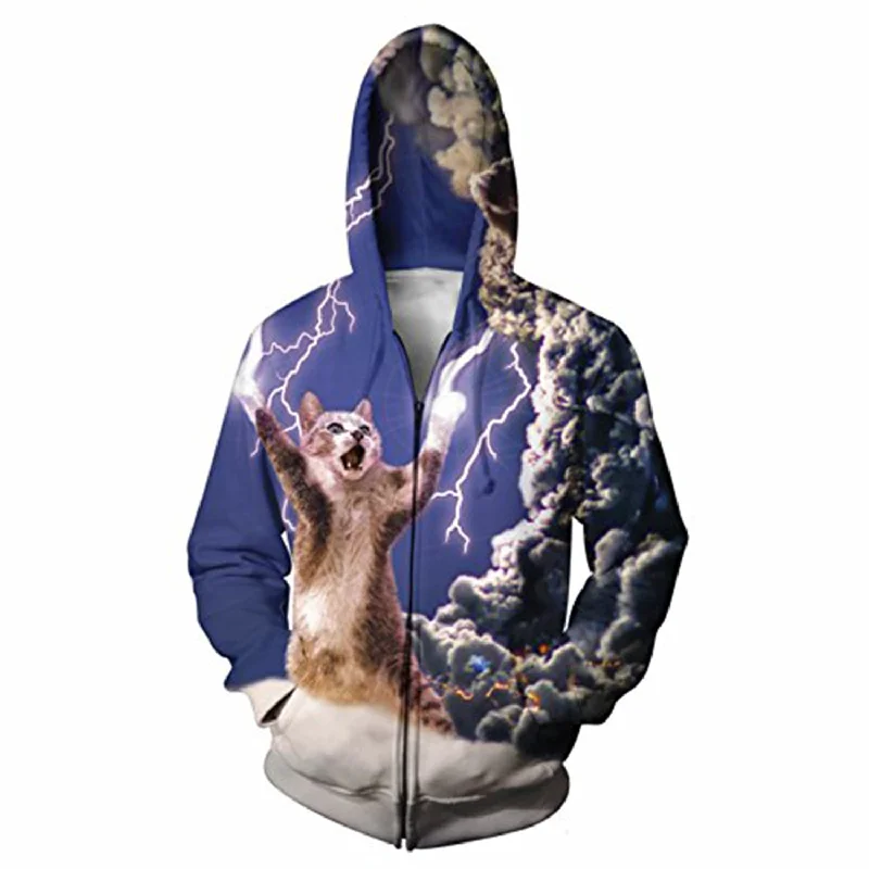 Thunder Cat Funny Zip HoodiePatchwork Sweatshirts