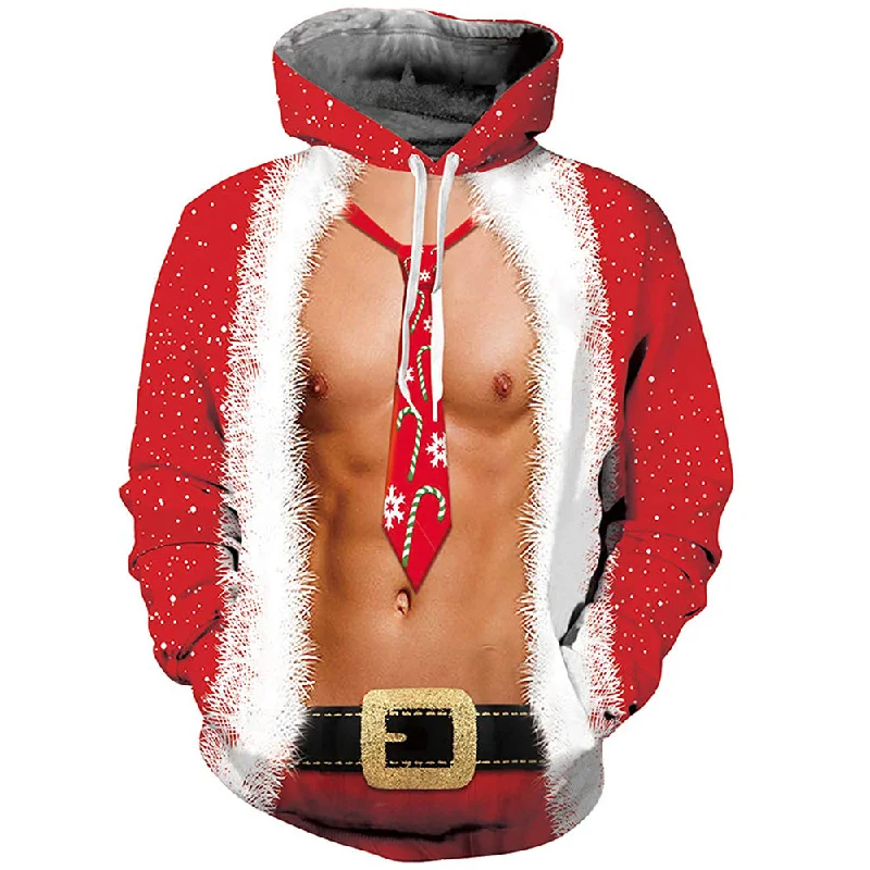 Tie Muscle Chest Christmas HoodieVelour Sweatshirts