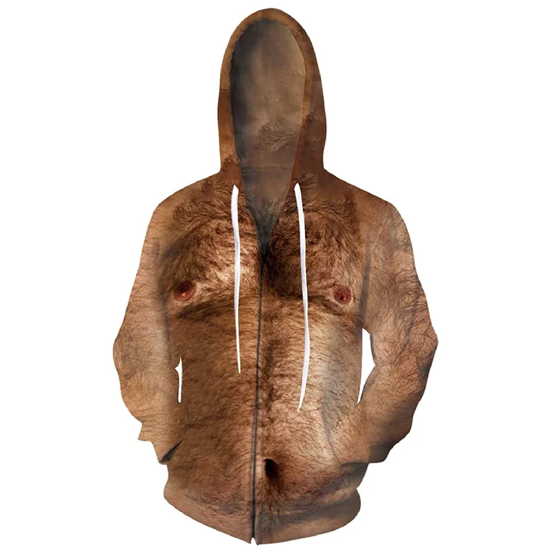 Ugly Hairy Chest Zip HoodieMesh-Lined Hoodies