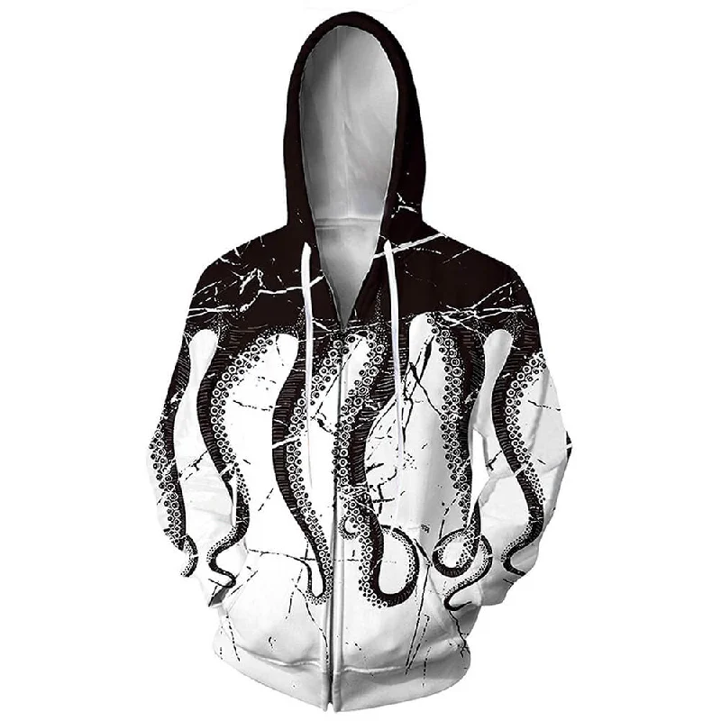 Black & White Octopus JacketColorblock Hoodies