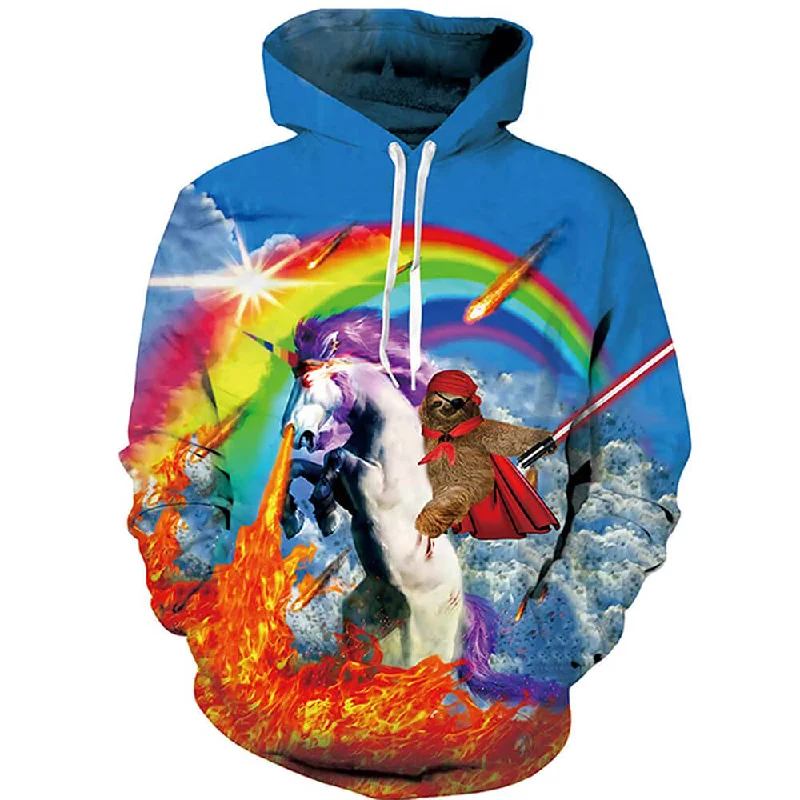 Sloth Riding Unicorn Funny HoodieCropped Sweatshirts