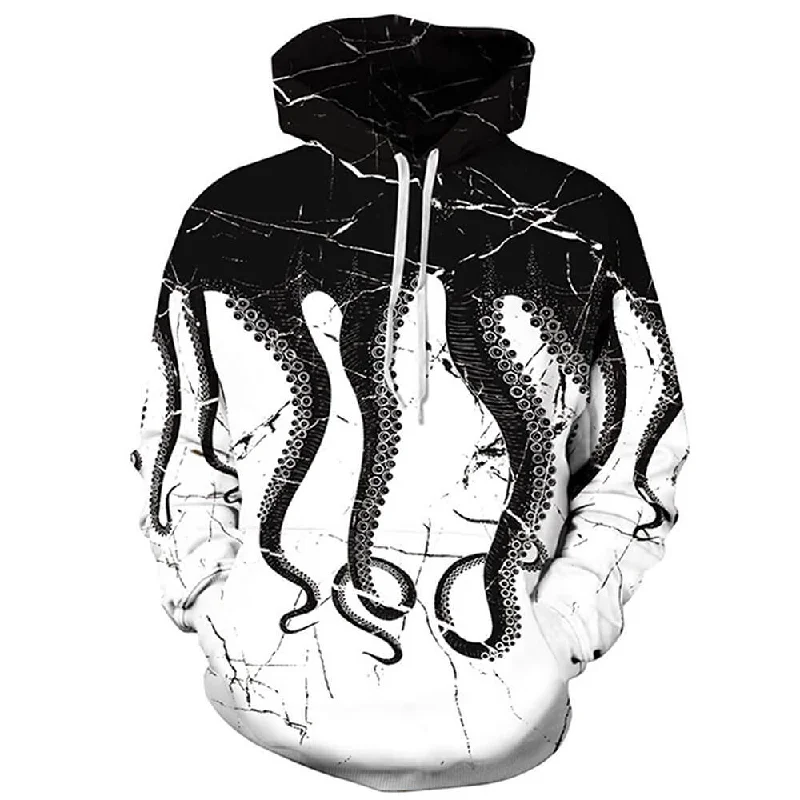 White Black Octopus HoodieDistressed Hoodies