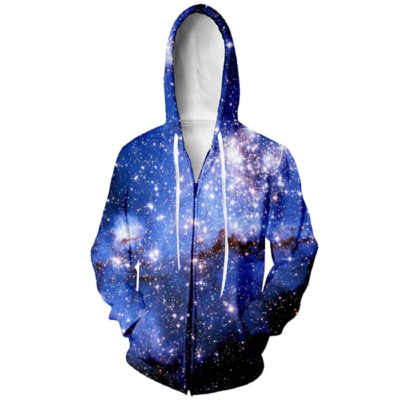 Blue Space Galaxy Zip HoodieCultural Sweatshirts