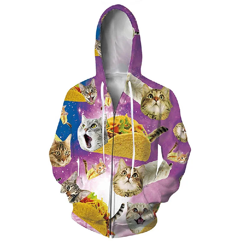 Unisex Taco Cat Zip Up Funny HoodieFleece Sweatshirts