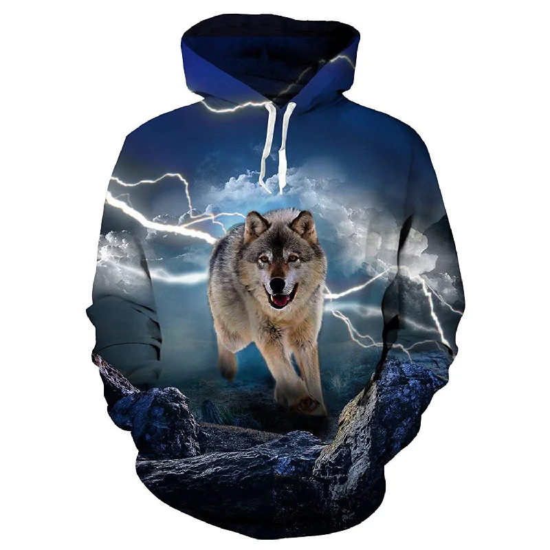 Thunder Wolf Funny HoodieRetro Hoodies