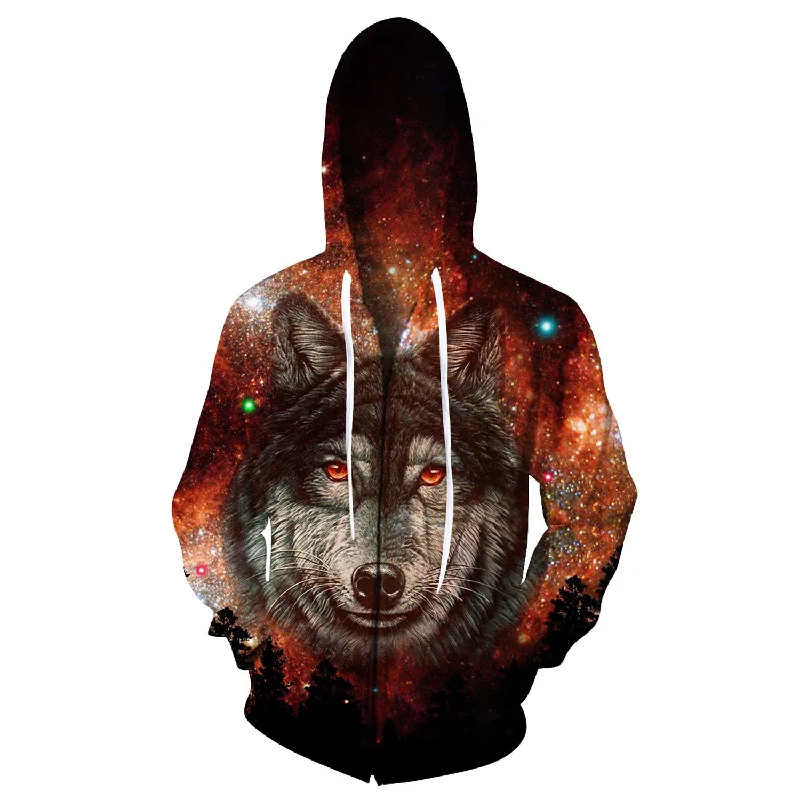 Wolf Orange Space Funny Zip Up HoodiePrinted Sweatshirts