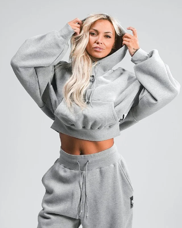 WOMENS OVERSIZED CROP HOODIE - HEATHER GREYStatement Hoodies