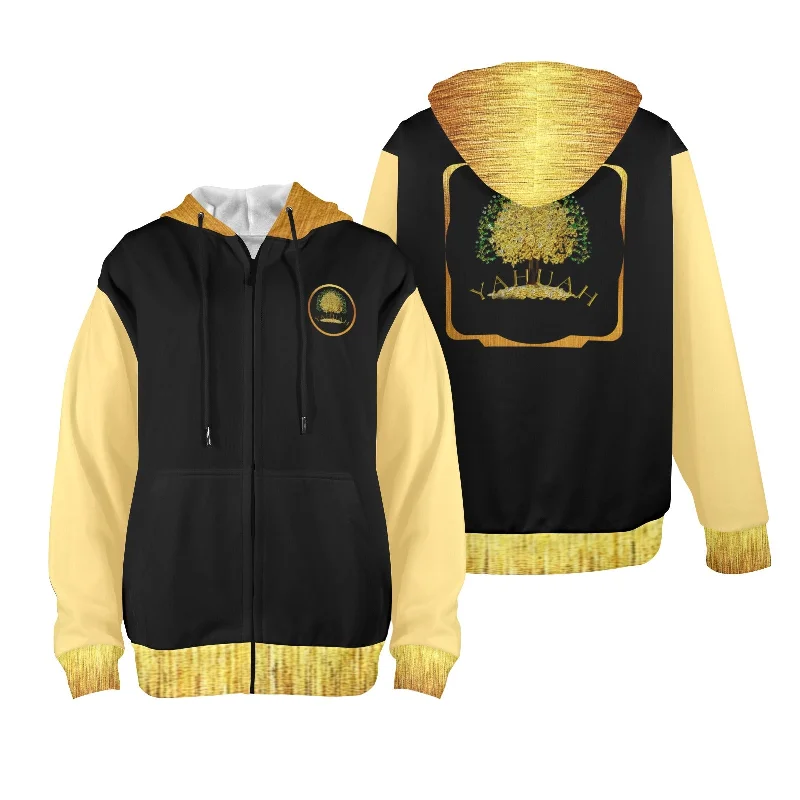 Yahuah-Tree of Life 03-01 Ladies Designer Fleece Lined Full Zip HoodieButton-Up Sweatshirts