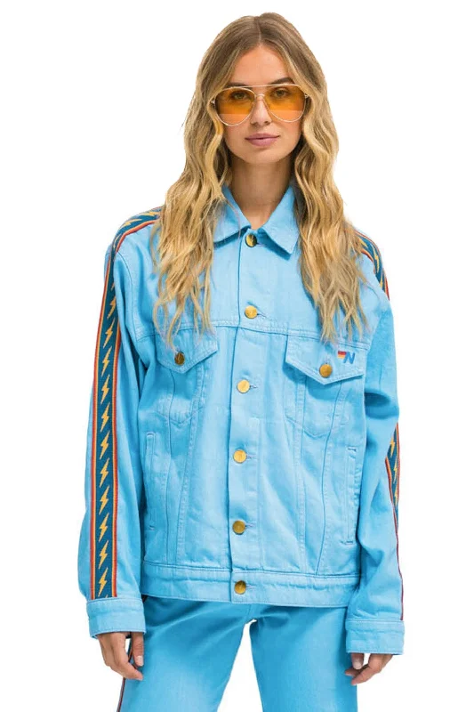 Women's outdoor topsBOLT STRIPE OVERSIZED CONCERT DENIM JACKET - SKY