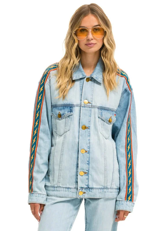 Women's summer topsBOLT STRIPE OVERSIZED CONCERT DENIM JACKET - SUPER LIGHT