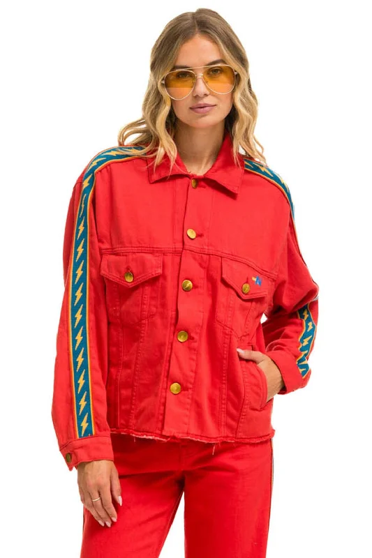 Women's party topsBOLT STRIPE OVERSIZED CUTOFF DENIM JACKET - RED