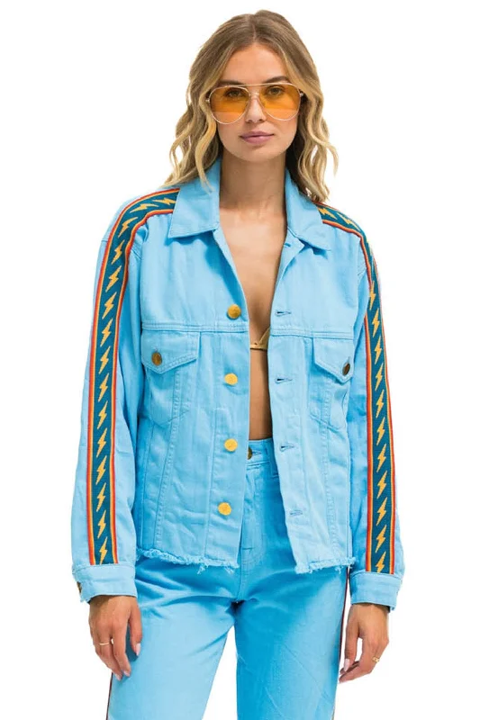 Women's home topsBOLT STRIPE OVERSIZED CUTOFF DENIM JACKET - SKY