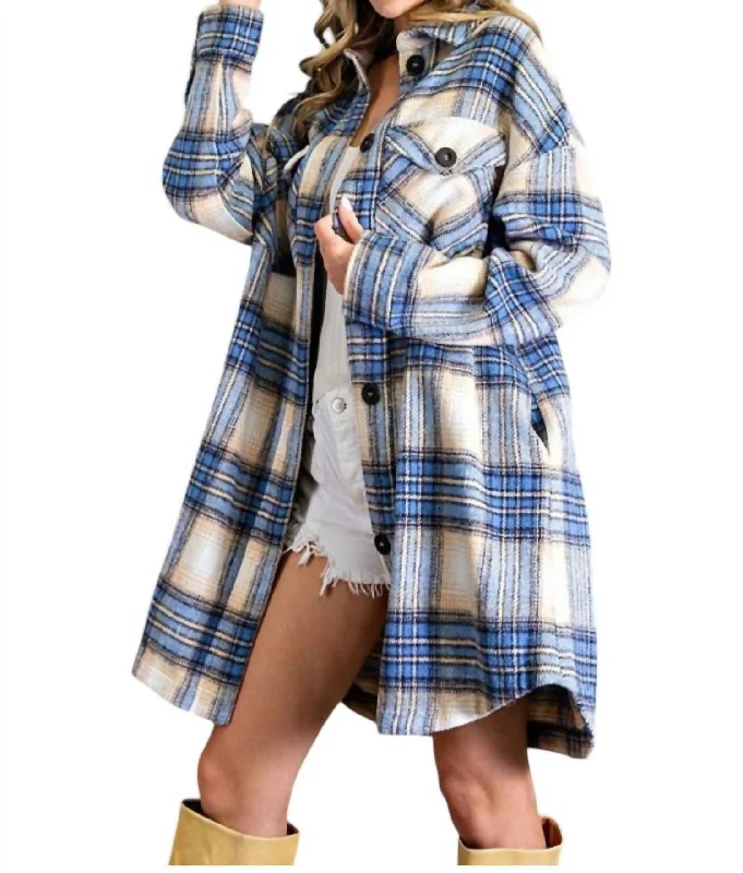 Plus size women's work topsLauren Flannel Plaid Oversized Shacket In Denim Multi