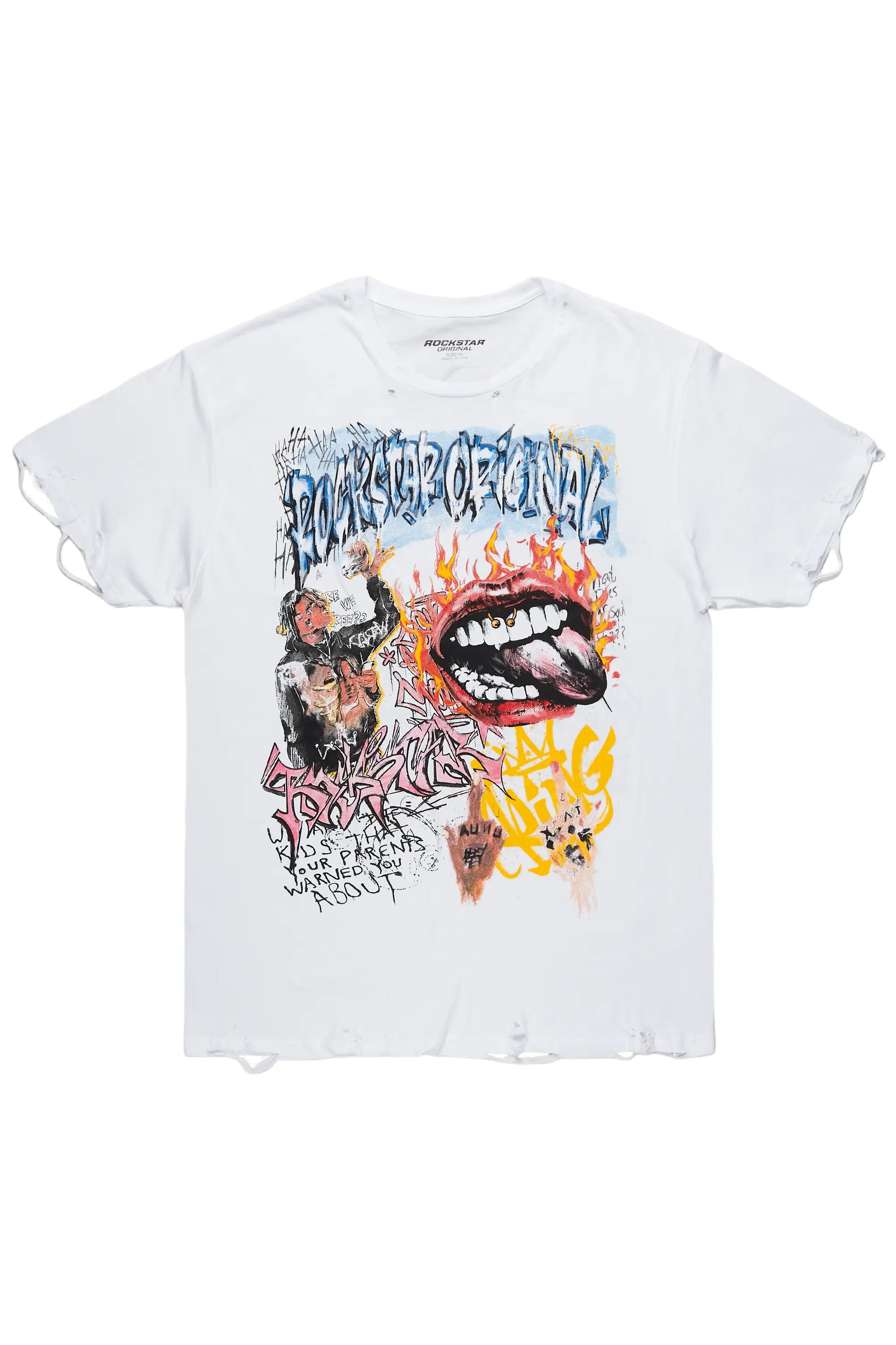 Women's spring topsYooz White Graphic Oversized T-Shirt