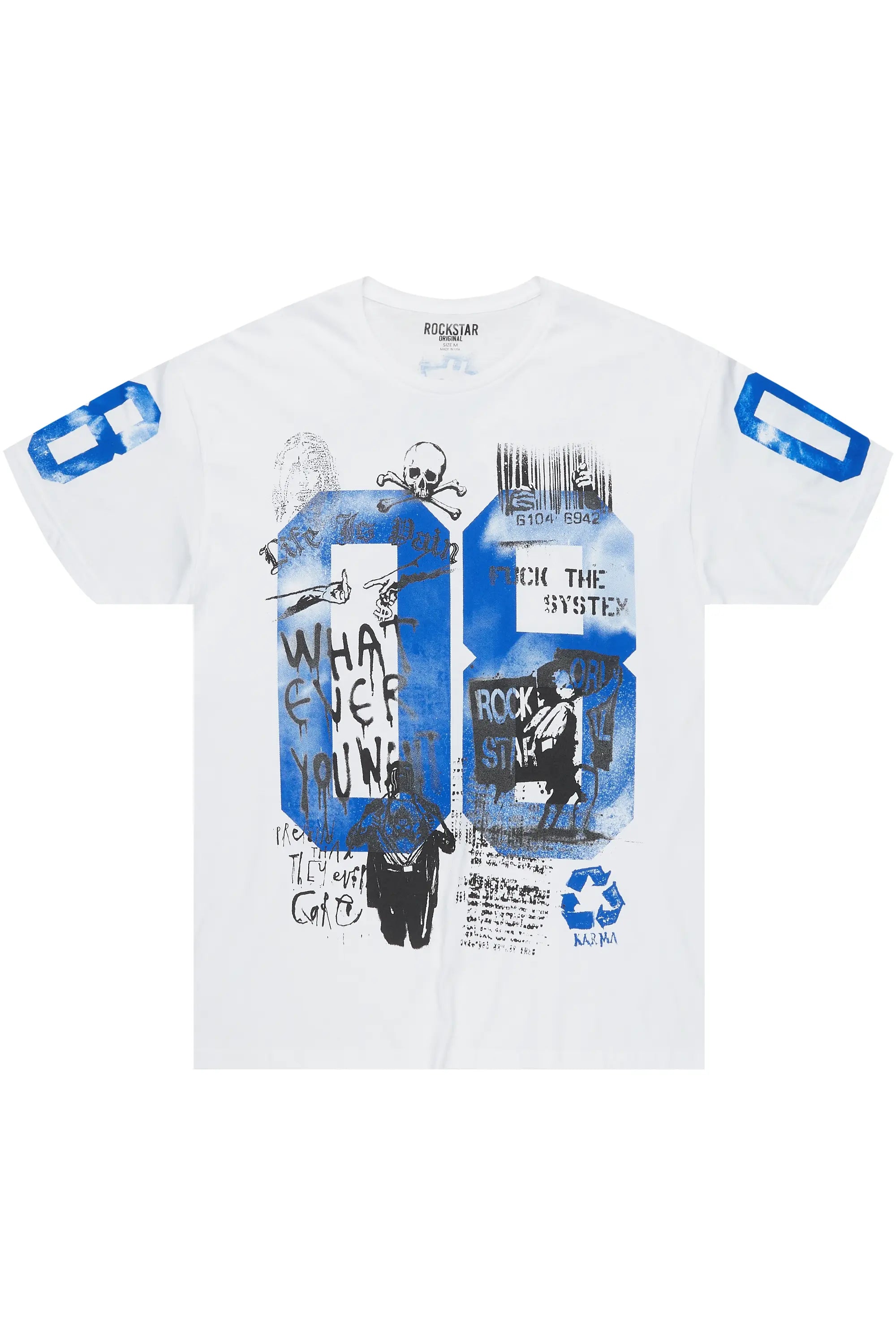 Knit ShirtGrill White/Blue Graphic Oversized T-Shirt