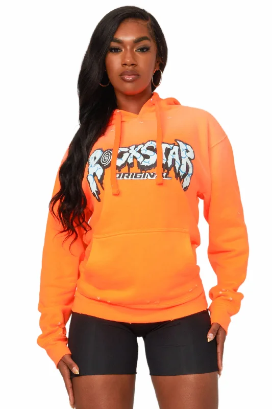 Large women's stretch topsRobot Orange Oversized Hoodie