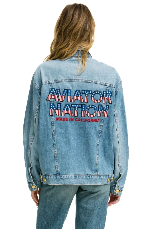 Large women's polyester topsAVIATOR NATION OVERSIZED CONCERT DENIM JACKET - SUPER LIGHT