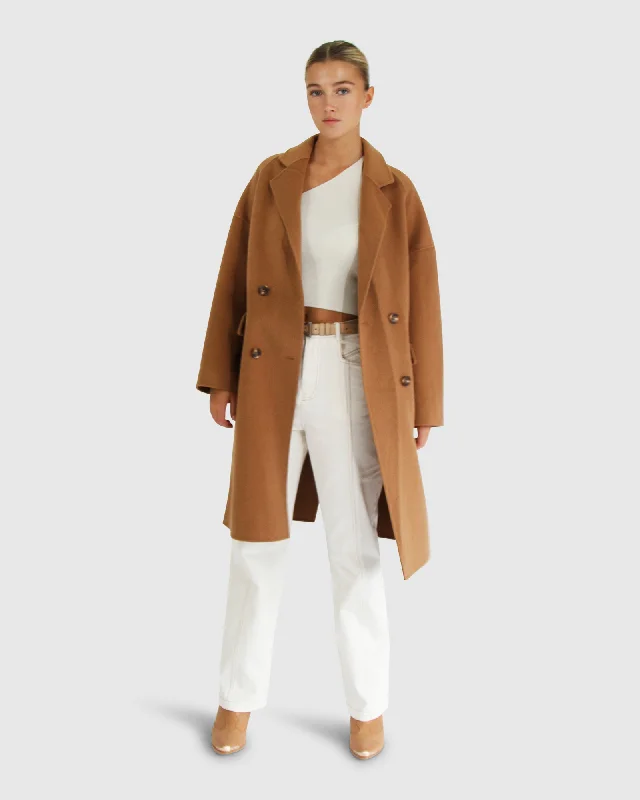 Plus size women's casual topsAmnesia Oversized Coat - Camel