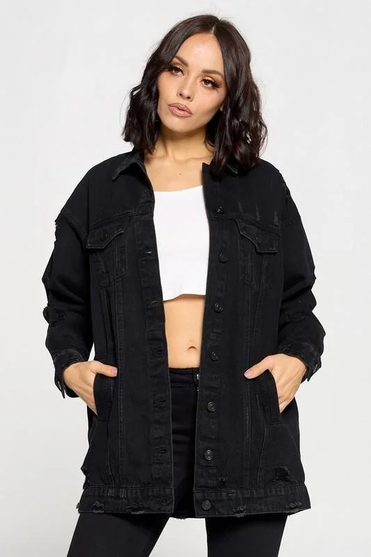 Plus size women's hollow topsKourtney, Oversized distressed denim jacket