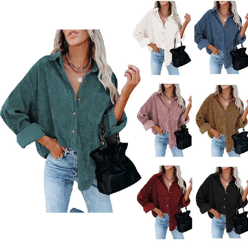 Plus size women's off-the-shoulder topsHaute Edition Women's Slouchy Oversized Corduroy Shirt Jacket 